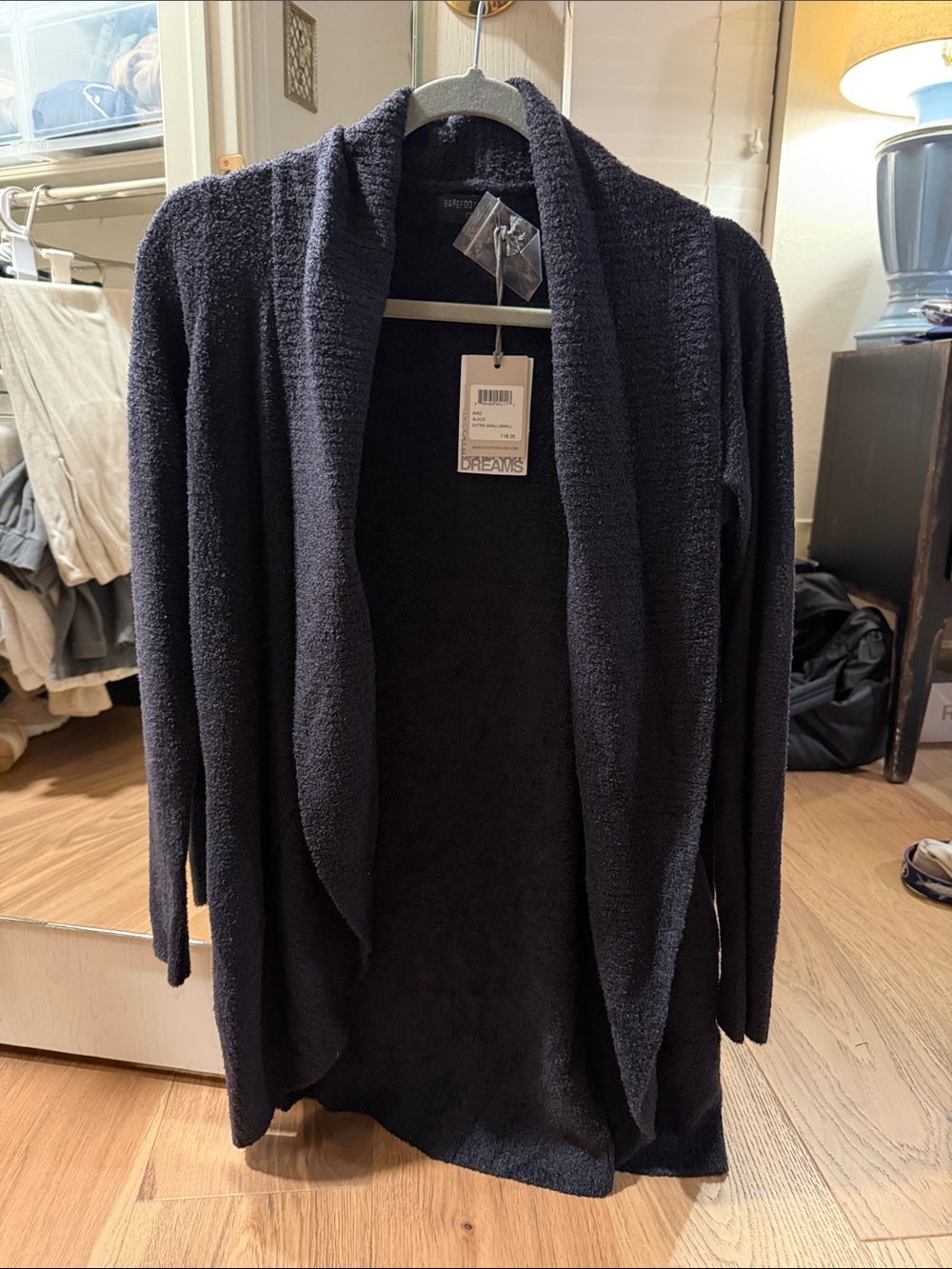 NWT Barefoot Dreams black Open-Front Shawl Collar Cardigan
